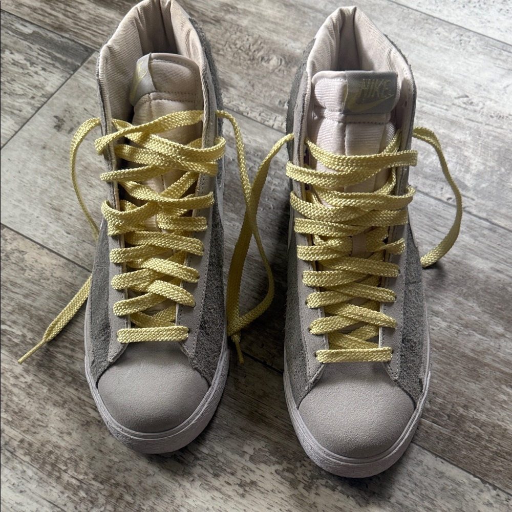 Nike Women's High-Top Sneakers - Light Gray and Yellow